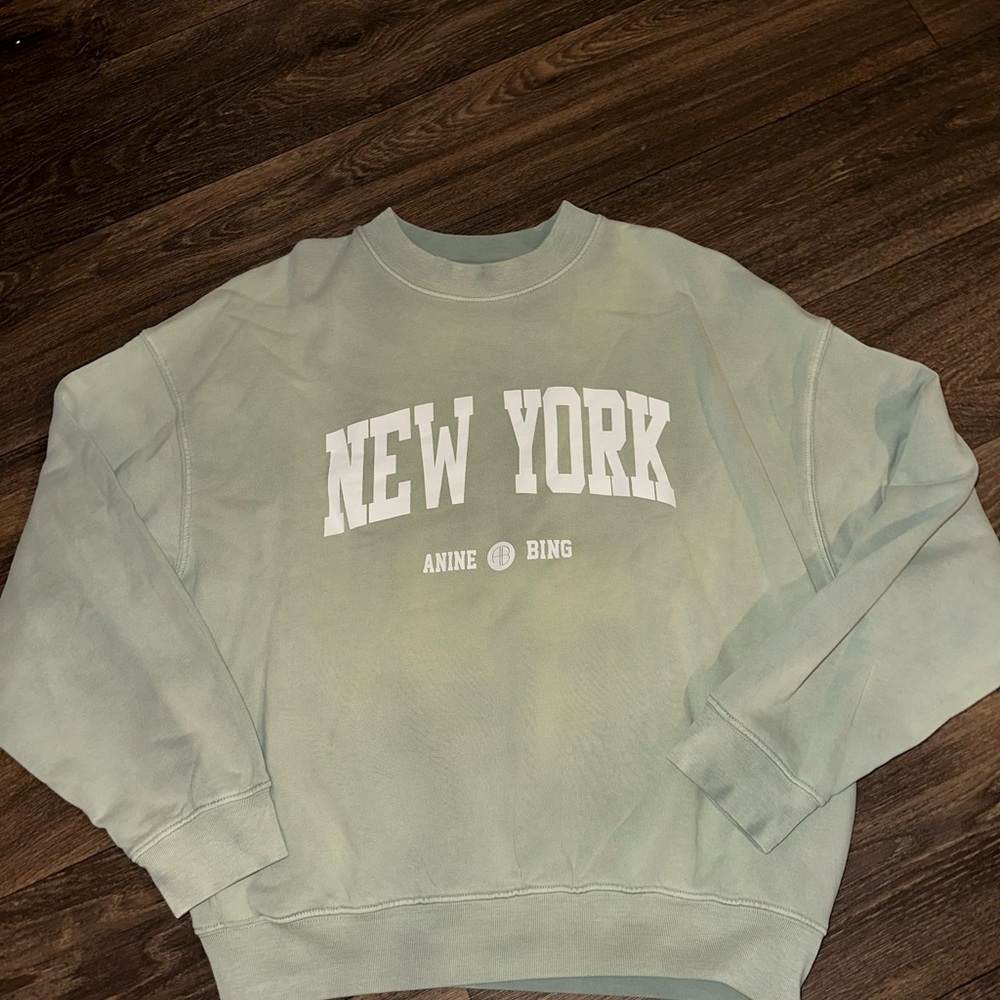 Anine Bing Green Crewneck Sweater New York Print